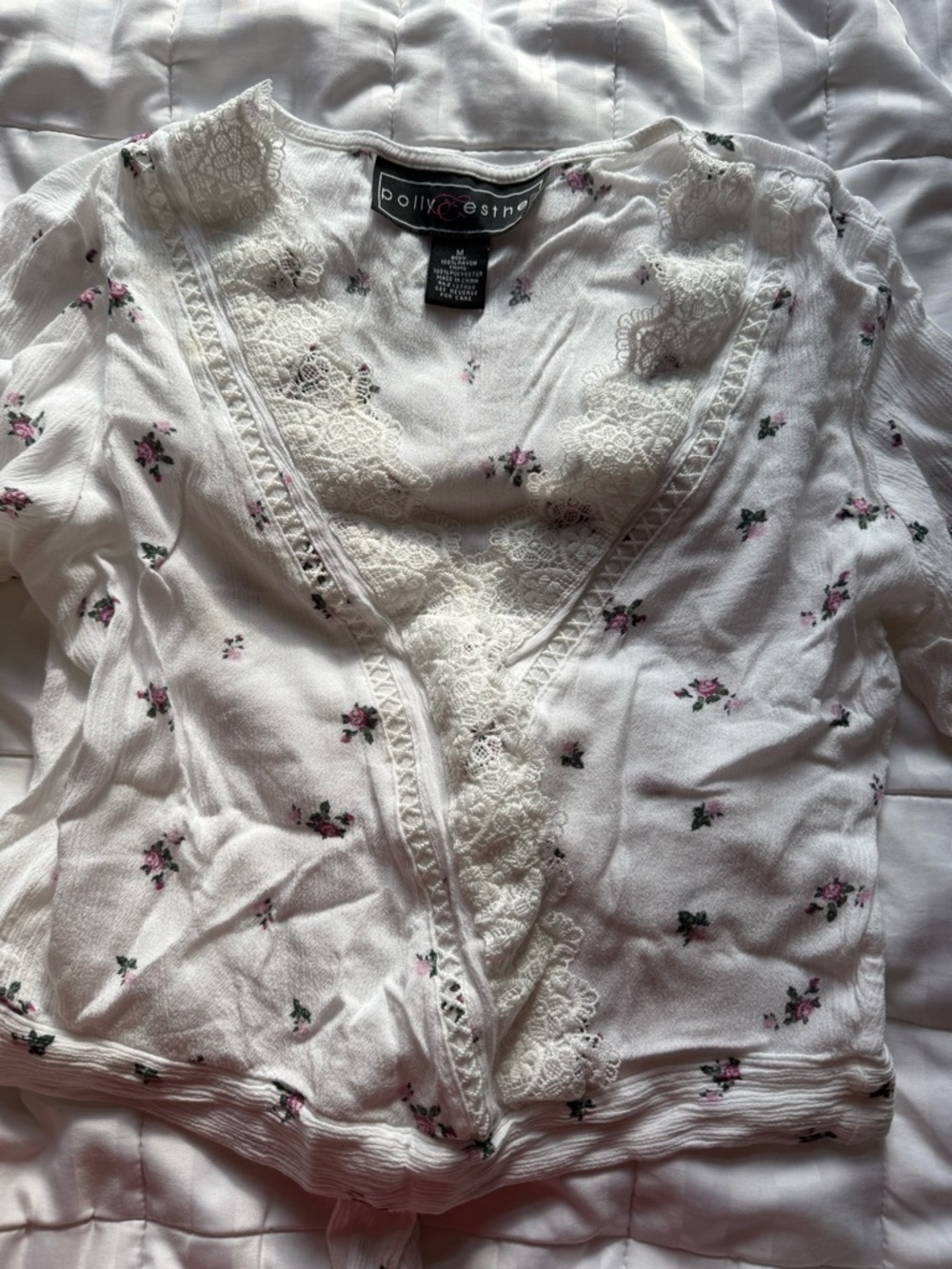 Polly & Esther White Floral Lace Trim Top